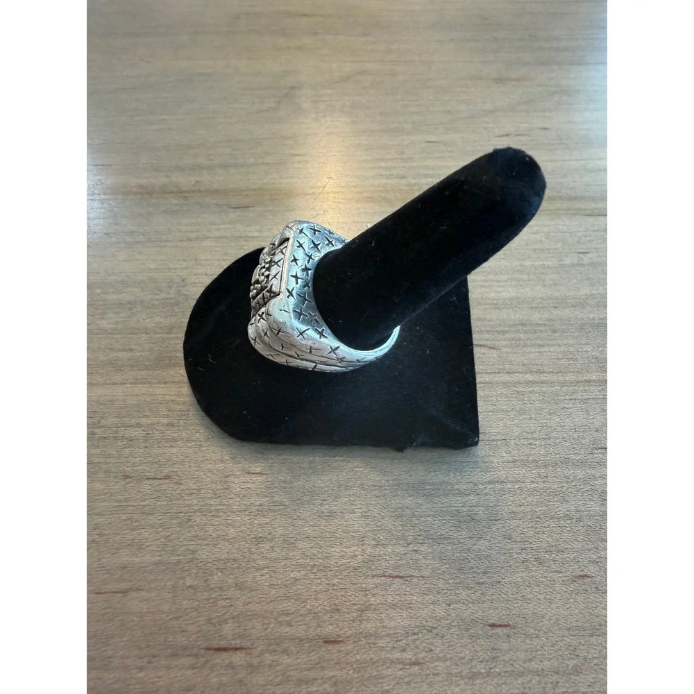Dian Malouf‎ Sterling Silver Ring Womens Size 7 Silver Etched Star Wide Band